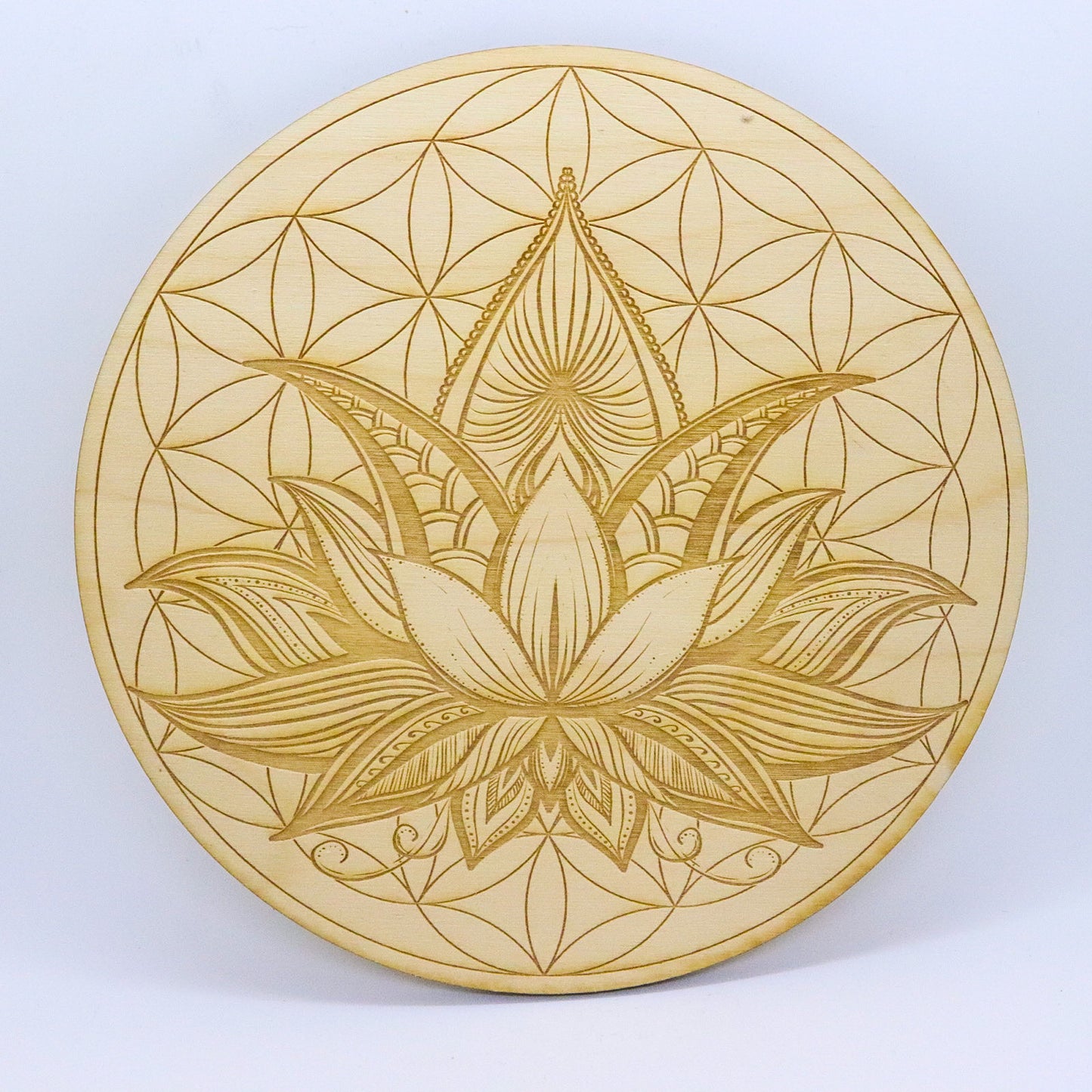 Lotus & Flower of Life Birch Crystal Grid